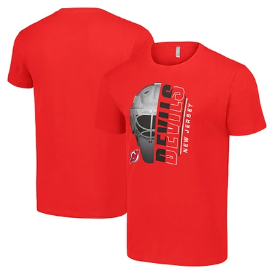 Men's Starter Red New Jersey Devils Half Helmet Logo T-Shirt