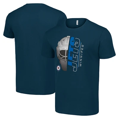 Men's Starter Navy Winnipeg Jets Half Helmet Logo T-Shirt
