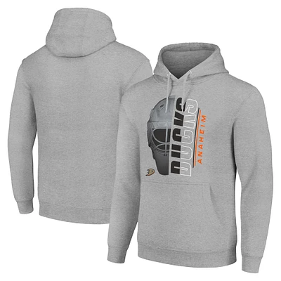 Men's Starter Heather Gray Anaheim Ducks Half Helmet Logo Fleece Pullover Hoodie