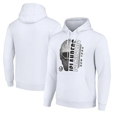 Men's Starter White New York Islanders Half Helmet Fleece Pullover Hoodie