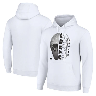 Men's Starter White Dallas Stars Half Helmet Fleece Pullover Hoodie