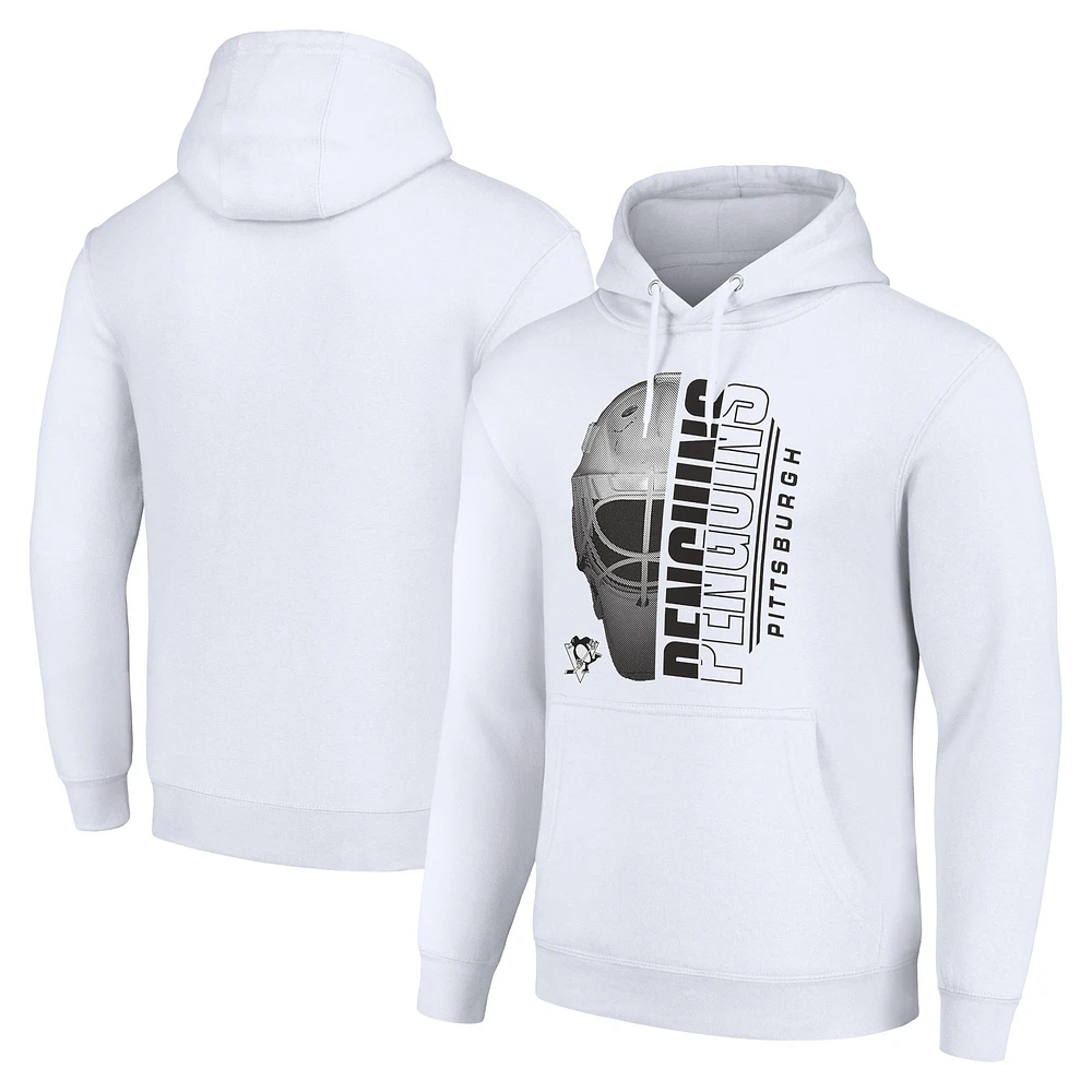 Men's Starter White Pittsburgh Penguins Half Helmet Fleece Pullover Hoodie