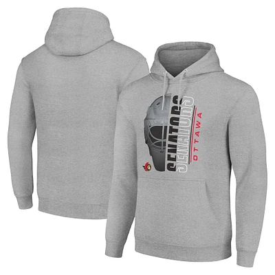 Men's Starter Heather Gray Ottawa Senators Half Helmet Fleece Pullover Hoodie