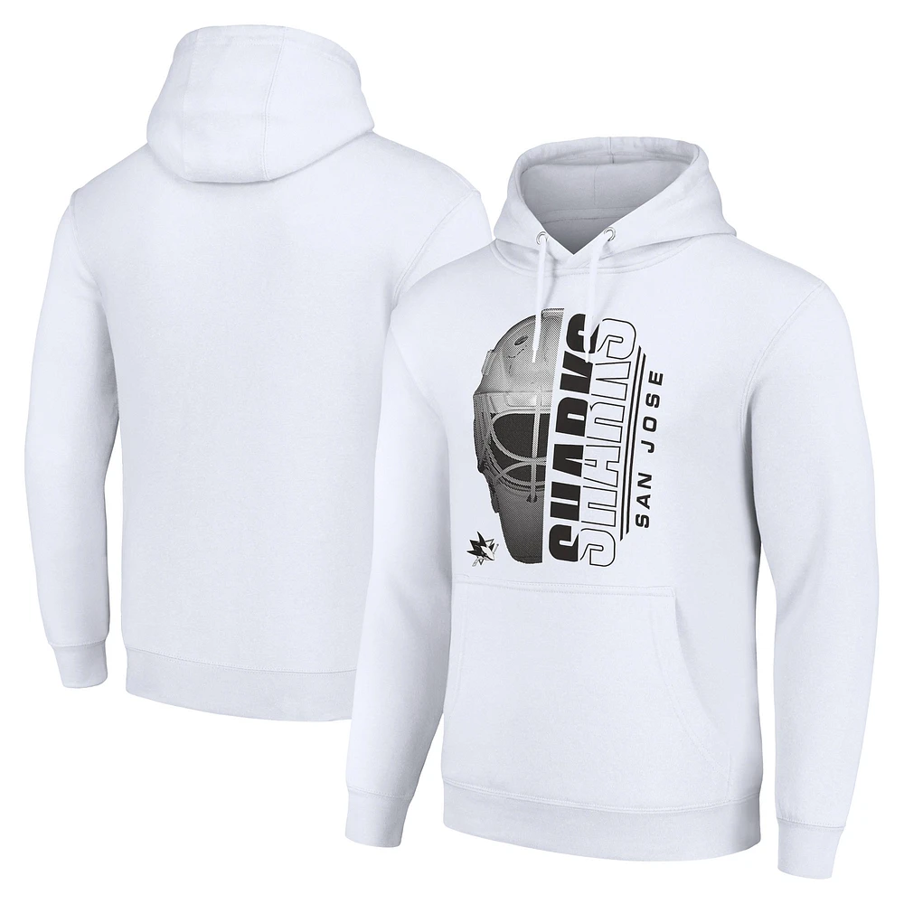 Men's Starter White San Jose Sharks Half Helmet Fleece Pullover Hoodie