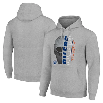 Men's Starter Heather Gray Edmonton Oilers Half Helmet Fleece Pullover Hoodie