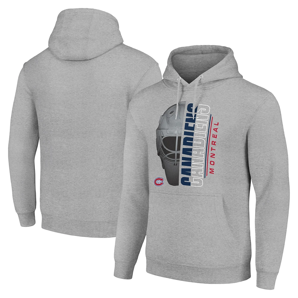 Men's Starter Heather Gray Montreal Canadiens Half Helmet Fleece Pullover Hoodie