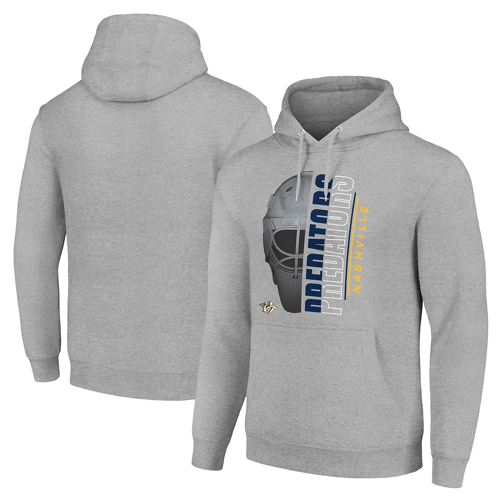 Men's Starter Heather Gray Nashville Predators Half Helmet Fleece Pullover Hoodie