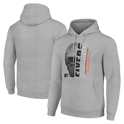 Men's Starter Heather Gray Philadelphia Flyers Half Helmet Fleece Pullover Hoodie