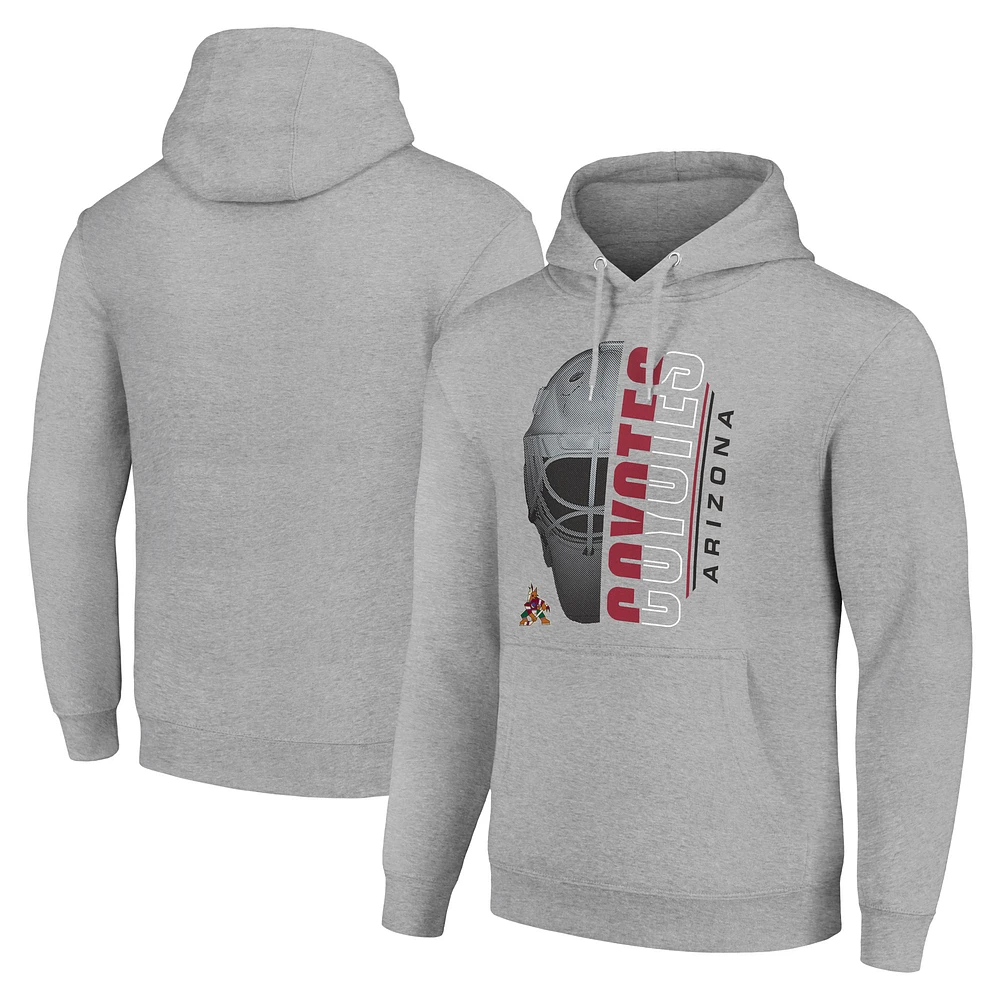 Men's Starter Heather Gray Arizona Coyotes Half Helmet Fleece Pullover Hoodie