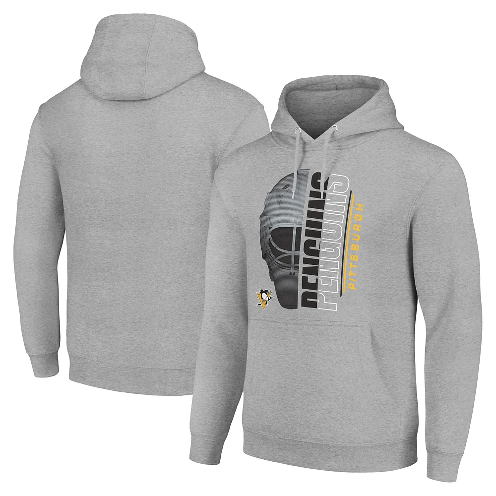 Men's Starter Heather Gray Pittsburgh Penguins Half Helmet Fleece Pullover Hoodie
