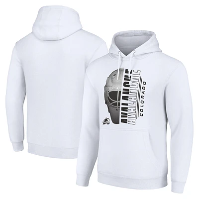 Men's Starter White Colorado Avalanche Half Helmet Fleece Pullover Hoodie