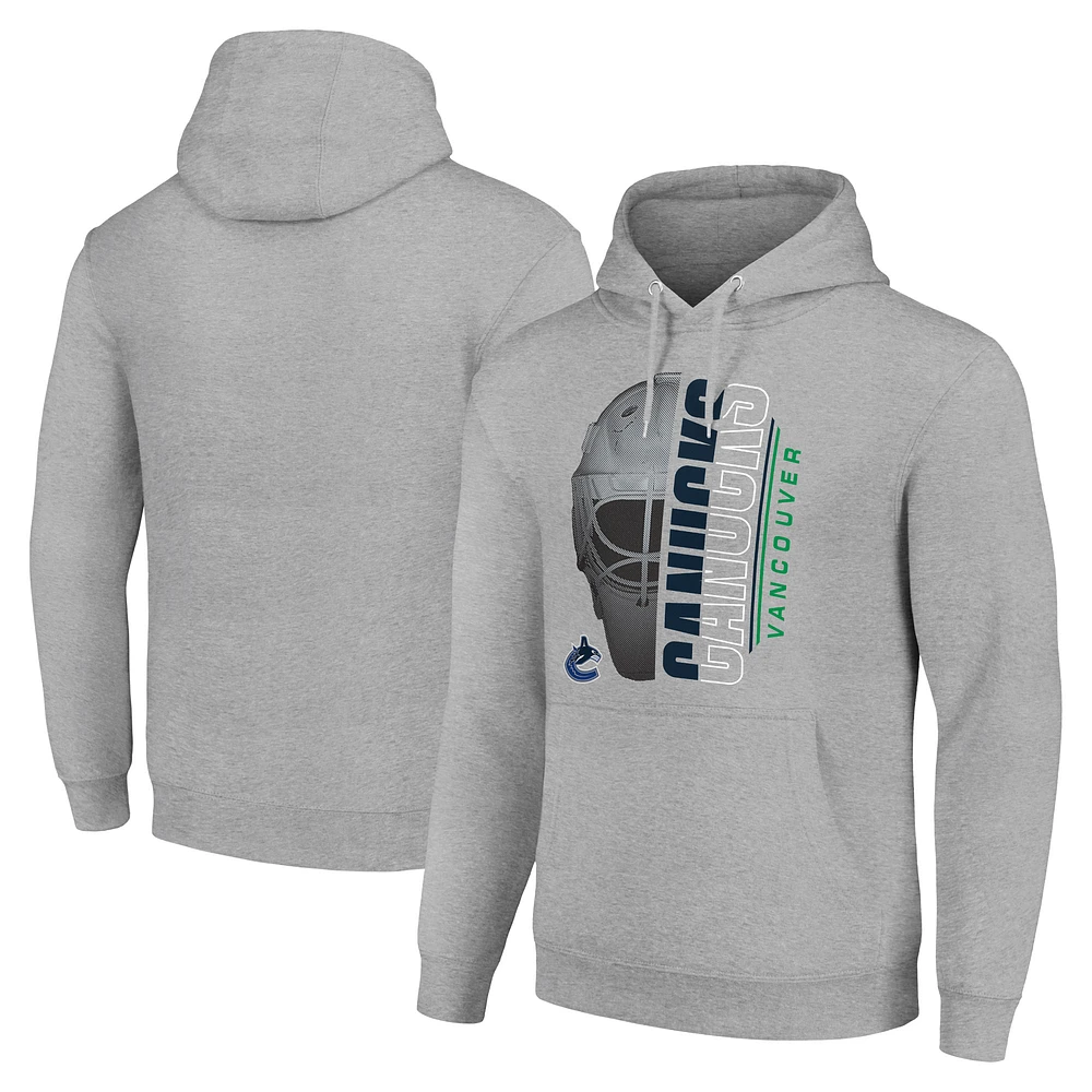 Men's Starter Heather Gray Vancouver Canucks Half Helmet Fleece Pullover Hoodie
