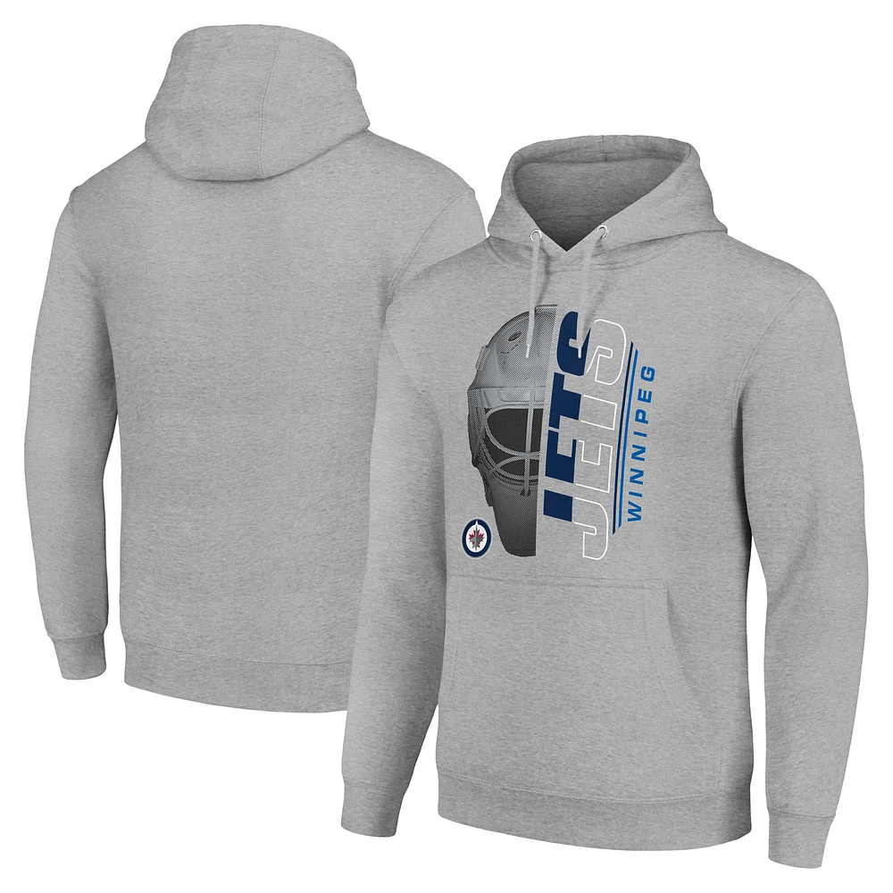 Men's Starter Heather Gray Winnipeg Jets Half Helmet Fleece Pullover Hoodie