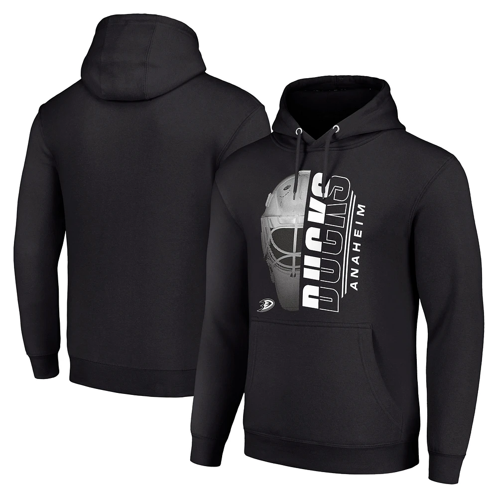 Men's Starter Black Anaheim Ducks Half Helmet Logo Fleece Pullover Hoodie