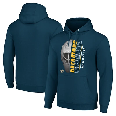 Men's Starter Navy Nashville Predators Half Helmet Fleece Pullover Hoodie