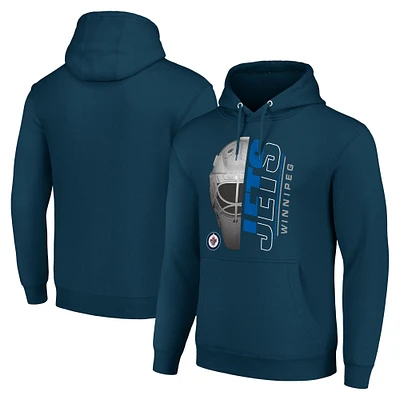 Men's Starter Navy Winnipeg Jets Half Helmet Fleece Pullover Hoodie
