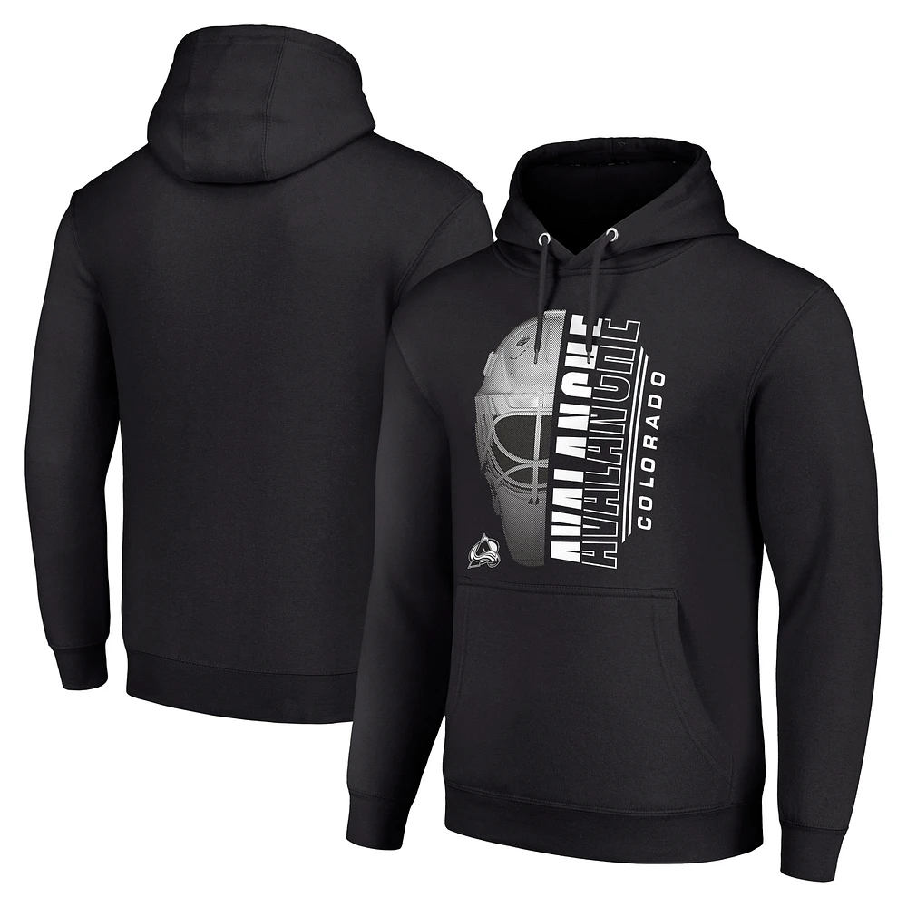 Men's Starter Black Colorado Avalanche Half Helmet Fleece Pullover Hoodie