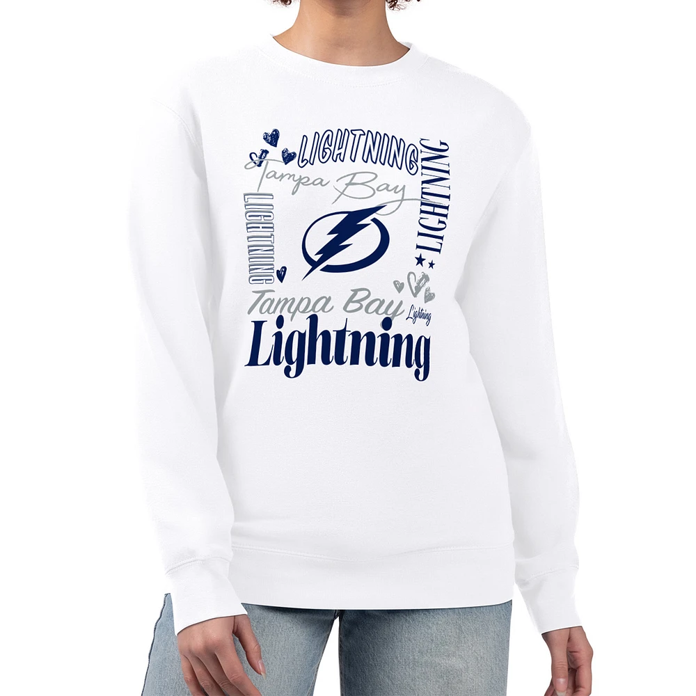 Women's G-III 4Her by Carl Banks White Tampa Bay Lightning Collage Graphic Fleece Long Sleeve Pullover Sweatshirt
