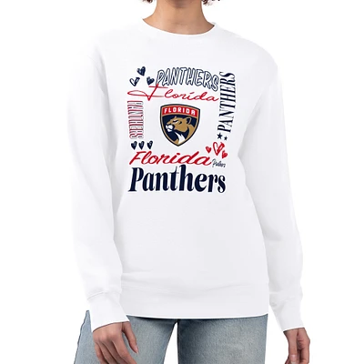 Women's G-III 4Her by Carl Banks White Florida Panthers Collage Graphic Fleece Long Sleeve Pullover Sweatshirt