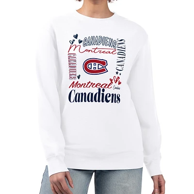 Women's G-III 4Her by Carl Banks White Montreal Canadiens Collage Graphic Fleece Long Sleeve Pullover Sweatshirt
