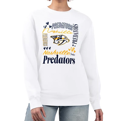 Women's G-III 4Her by Carl Banks White Nashville Predators Collage Graphic Fleece Long Sleeve Pullover Sweatshirt