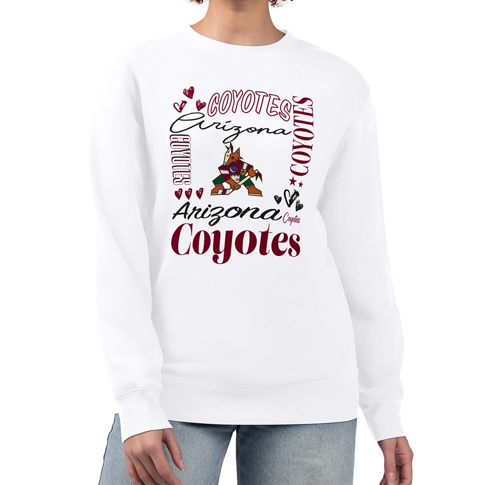 Women's G-III 4Her by Carl Banks White Arizona Coyotes Collage Graphic Fleece Long Sleeve Pullover Sweatshirt