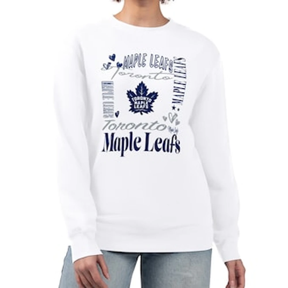 Women's G-III 4Her by Carl Banks White Toronto Maple Leafs Collage Graphic Fleece Long Sleeve Pullover Sweatshirt