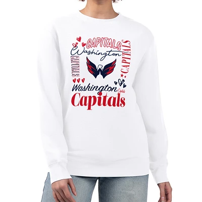 Women's G-III 4Her by Carl Banks White Washington Capitals Collage Graphic Fleece Long Sleeve Pullover Sweatshirt