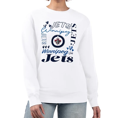 Women's G-III 4Her by Carl Banks White Winnipeg Jets Collage Graphic Fleece Long Sleeve Pullover Sweatshirt