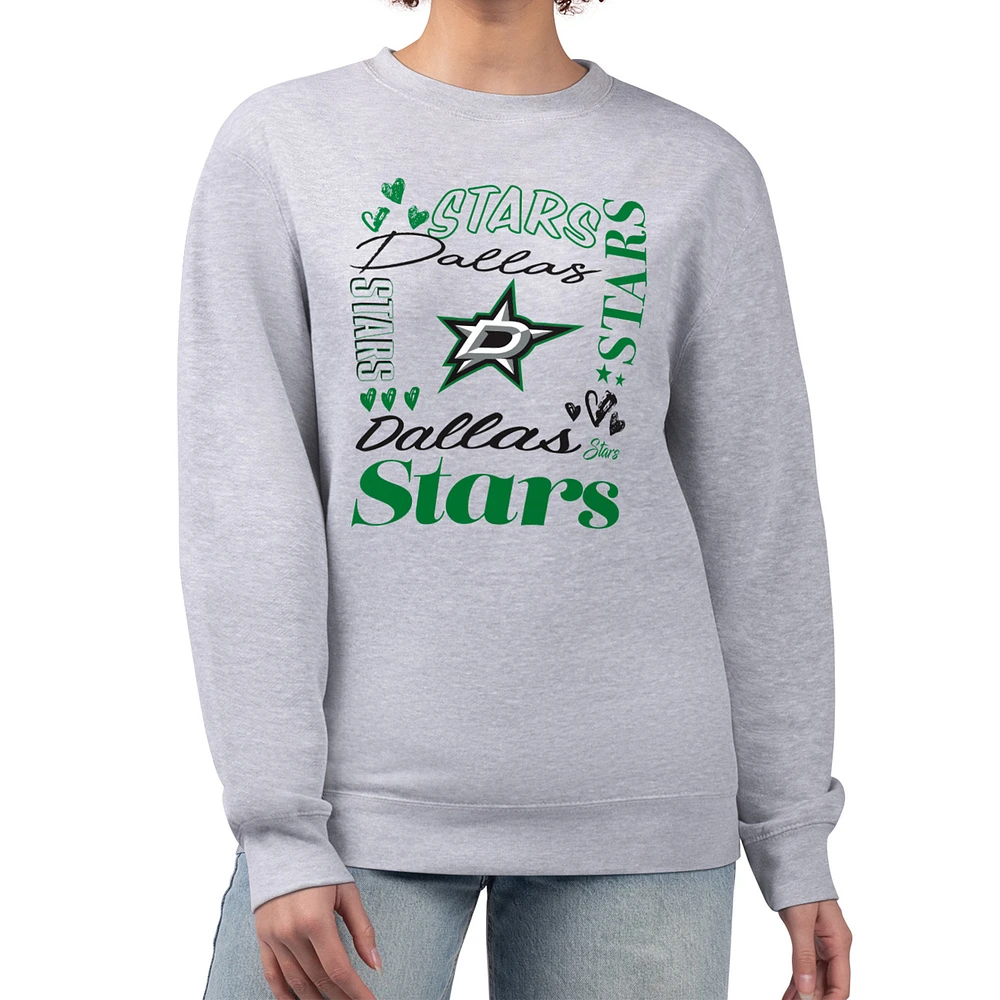Women's G-III 4Her by Carl Banks Heather Gray Dallas Stars Collage Graphic Fleece Long Sleeve Pullover Sweatshirt