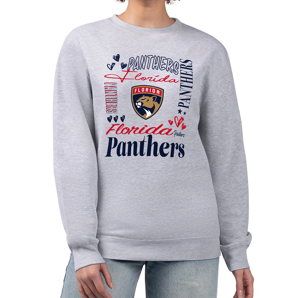 Women's G-III 4Her by Carl Banks Heather Gray Florida Panthers Collage Graphic Fleece Long Sleeve Pullover Sweatshirt