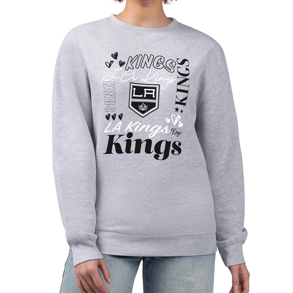 Women's G-III 4Her by Carl Banks Heather Gray Los Angeles Kings Collage Graphic Fleece Long Sleeve Pullover Sweatshirt