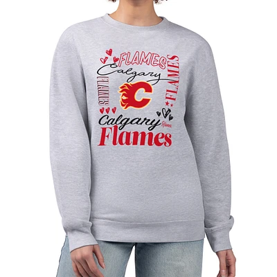 Women's G-III 4Her by Carl Banks Heather Gray Calgary Flames Collage Graphic Fleece Long Sleeve Pullover Sweatshirt