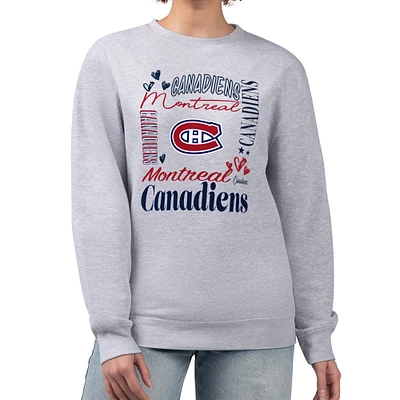 Women's G-III 4Her by Carl Banks Heather Gray Montreal Canadiens Collage Graphic Fleece Long Sleeve Pullover Sweatshirt