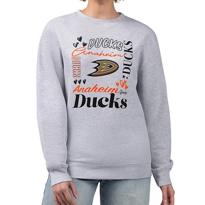 Women's G-III 4Her by Carl Banks Heather Gray Anaheim Ducks Collage Graphic Fleece Long Sleeve Pullover Sweatshirt