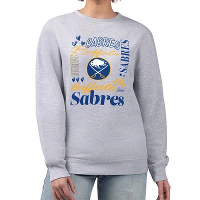 Women's G-III 4Her by Carl Banks Heather Gray Buffalo Sabres Collage Graphic Fleece Long Sleeve Pullover Sweatshirt