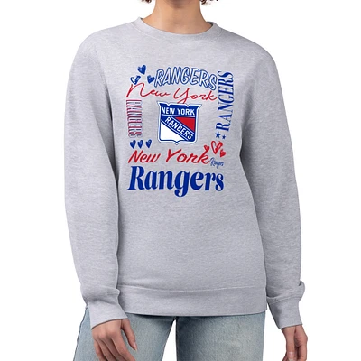 Women's G-III 4Her by Carl Banks Heather Gray New York Rangers Collage Graphic Fleece Long Sleeve Pullover Sweatshirt