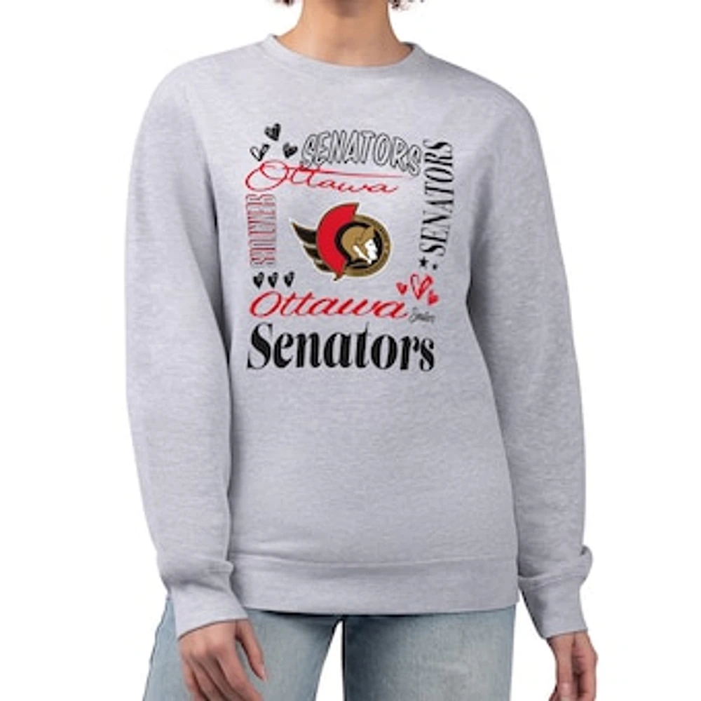 Women's G-III 4Her by Carl Banks Heather Gray Ottawa Senators Collage Graphic Fleece Long Sleeve Pullover Sweatshirt