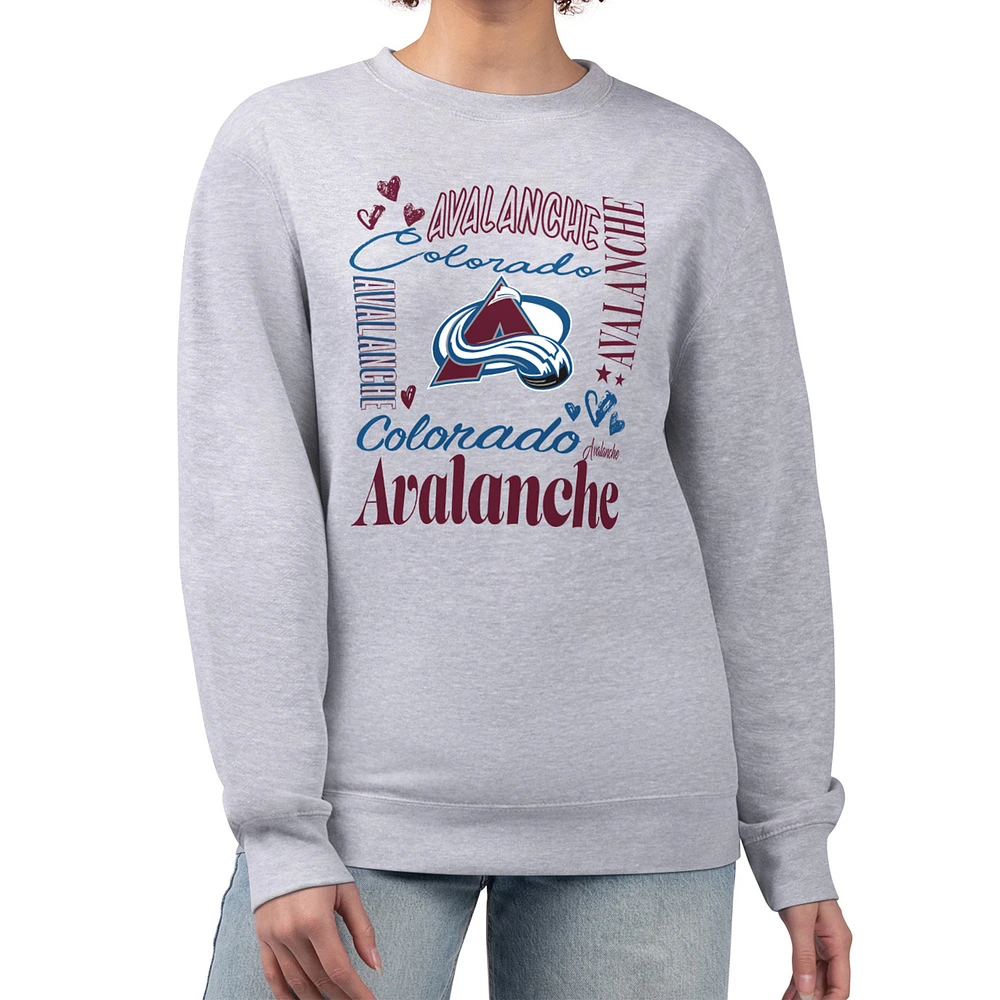 Women's G-III 4Her by Carl Banks Heather Gray Colorado Avalanche Collage Graphic Fleece Long Sleeve Pullover Sweatshirt