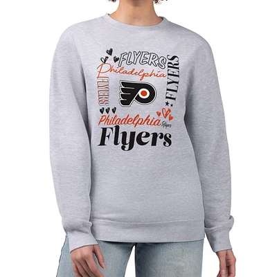 Women's G-III 4Her by Carl Banks Heather Gray Philadelphia Flyers Collage Graphic Fleece Long Sleeve Pullover Sweatshirt