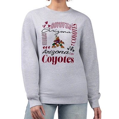 Women's G-III 4Her by Carl Banks Heather Gray Arizona Coyotes Collage Graphic Fleece Long Sleeve Pullover Sweatshirt