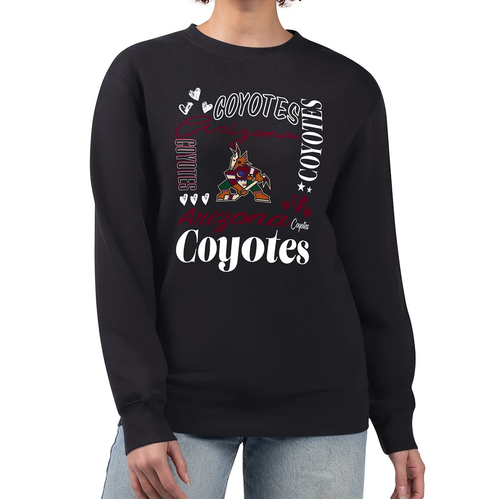 Women's G-III 4Her by Carl Banks Black Arizona Coyotes Collage Graphic Fleece Long Sleeve Pullover Sweatshirt