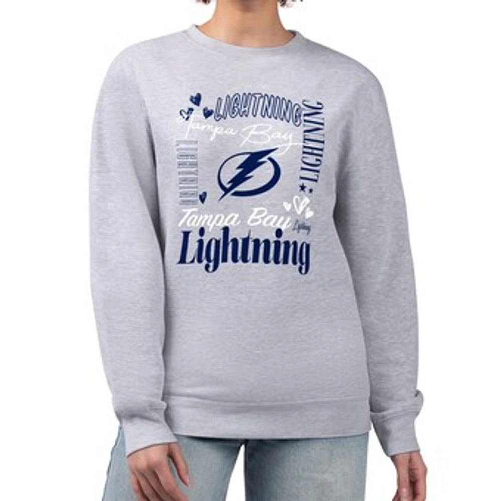 Women's G-III 4Her by Carl Banks Heather Gray Tampa Bay Lightning Collage Graphic Fleece Long Sleeve Pullover Sweatshirt