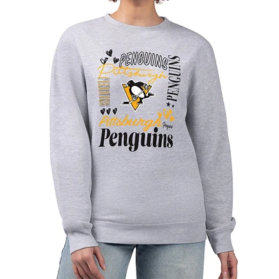 Women's G-III 4Her by Carl Banks Heather Gray Pittsburgh Penguins Collage Graphic Fleece Long Sleeve Pullover Sweatshirt