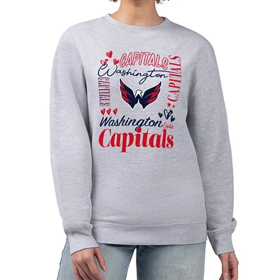 Women's G-III 4Her by Carl Banks Heather Gray Washington Capitals Collage Graphic Fleece Long Sleeve Pullover Sweatshirt