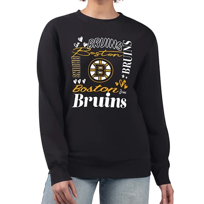 Women's G-III 4Her by Carl Banks Boston Bruins Collage Graphic Fleece Long Sleeve Pullover Sweatshirt