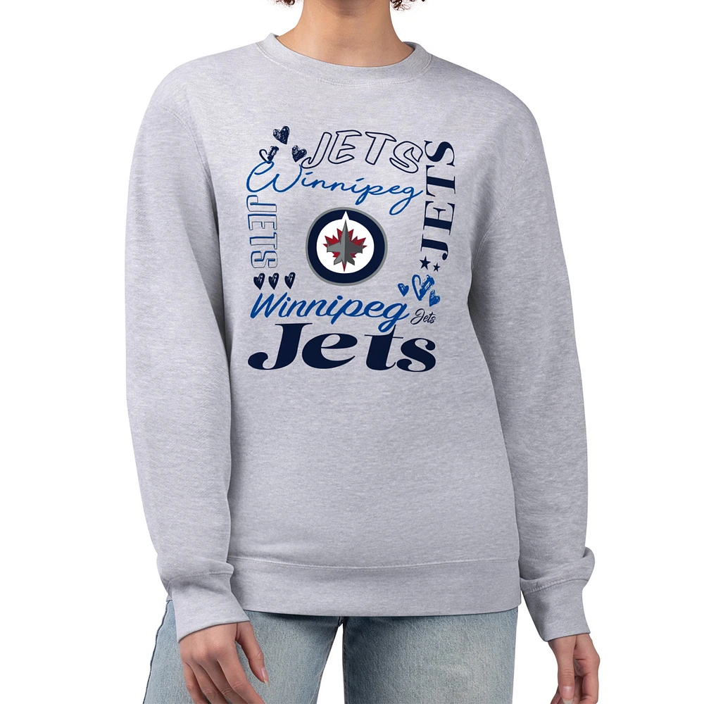 Women's G-III 4Her by Carl Banks Heather Gray Winnipeg Jets Collage Graphic Fleece Long Sleeve Pullover Sweatshirt