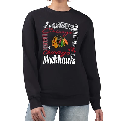 Women's G-III 4Her by Carl Banks Chicago Blackhawks Collage Graphic Fleece Long Sleeve Pullover Sweatshirt