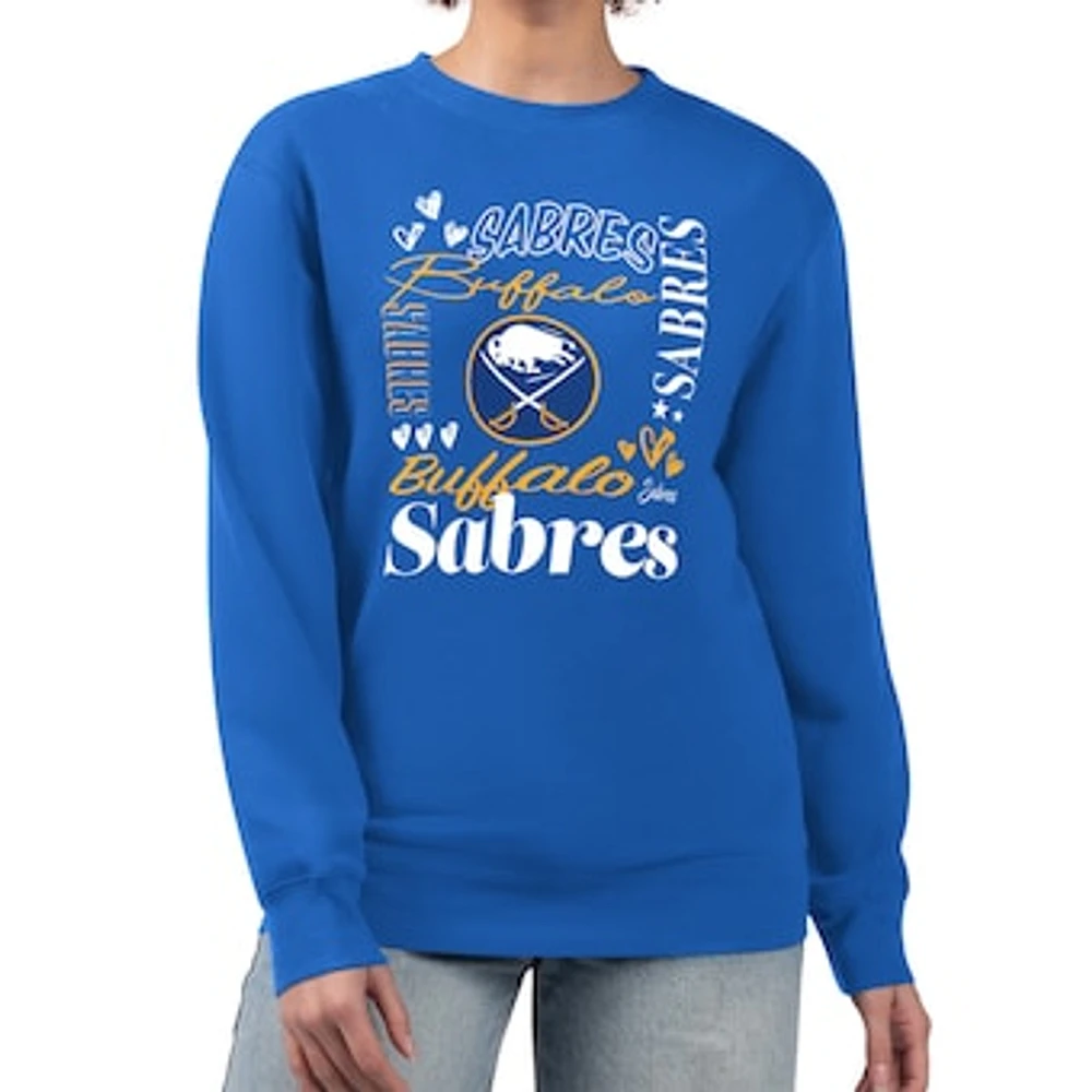 Women's G-III 4Her by Carl Banks Royal Buffalo Sabres Collage Graphic Fleece Long Sleeve Pullover Sweatshirt