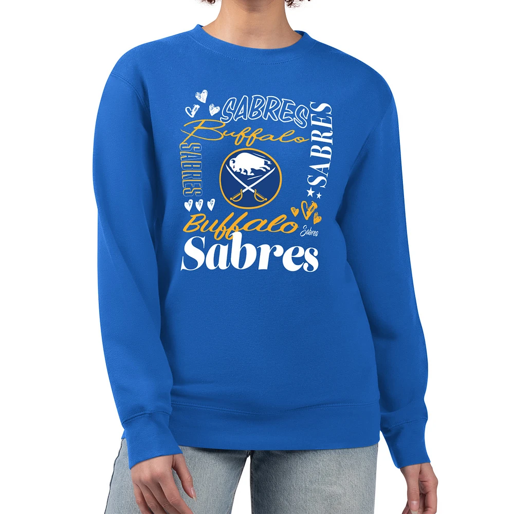 Women's G-III 4Her by Carl Banks Royal Buffalo Sabres Collage Graphic Fleece Long Sleeve Pullover Sweatshirt